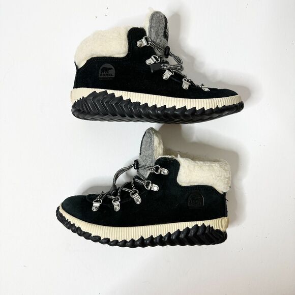 SOREL Boots Women 5 M Black Suede Shearling Rubber Sole Out N About Ankle NEW - Picture 4 of 8